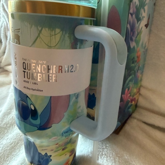 New Stanley 40oz Stitch Blue and Gold in the Morning Quencher Tumbler - Picture 4 of 8